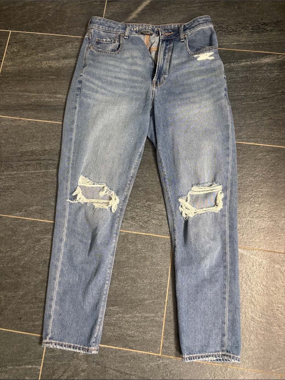 American Eagle Outfitters Light Blue Distressed Mom Jeans 6R